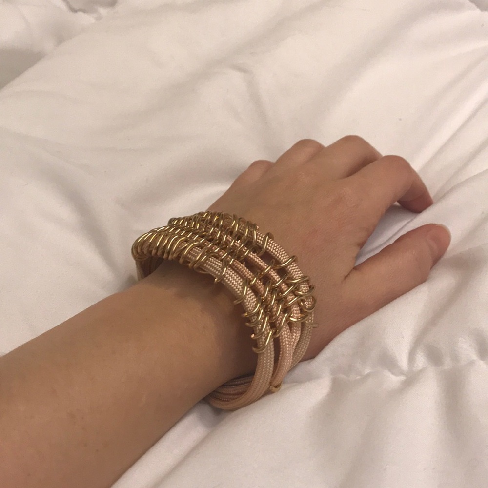 SOLD! Chain Bracelet w Gold links Pink rope